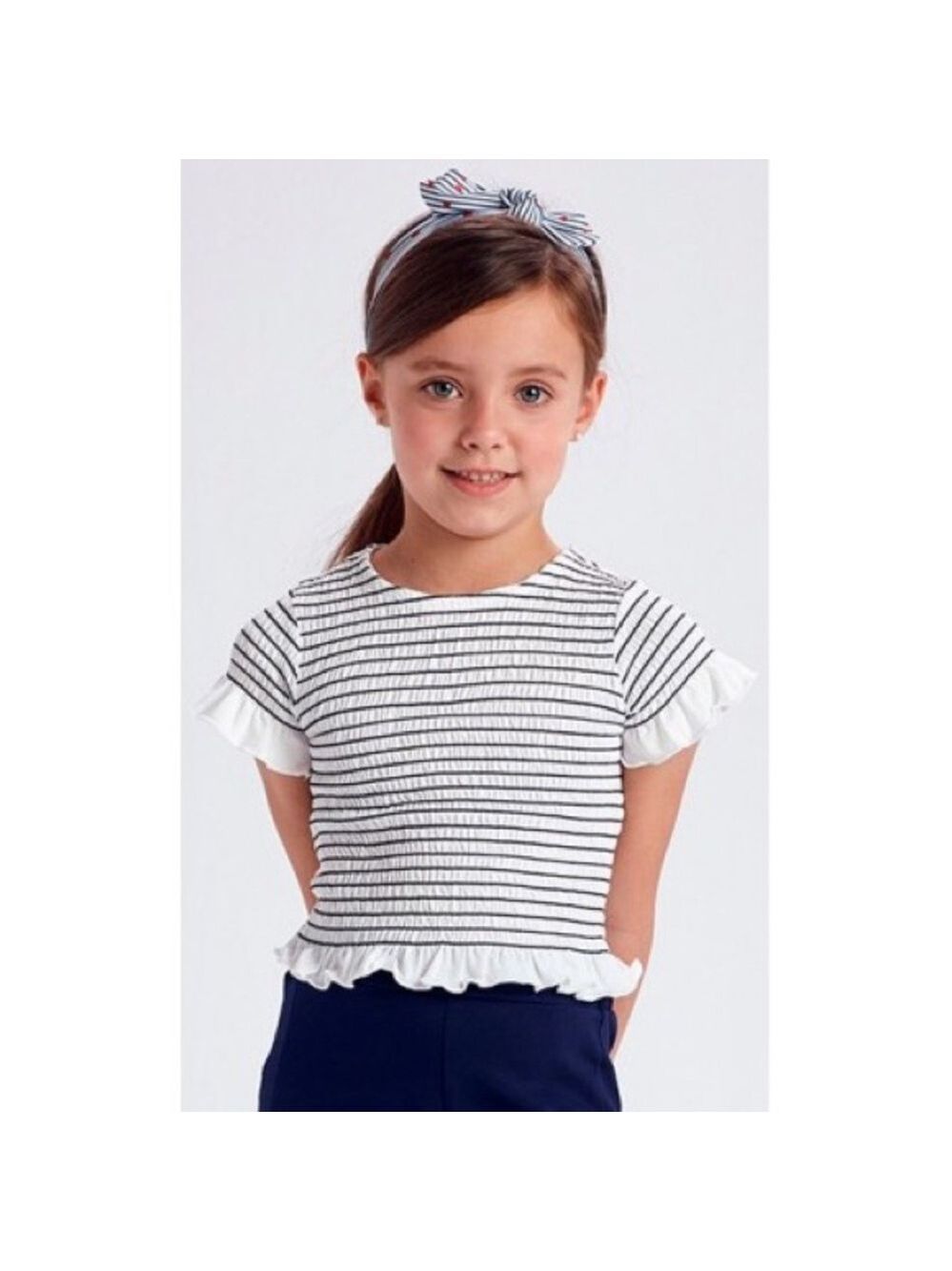 Size 5 Girls Mayoral Striped Tee with Ruffle Details